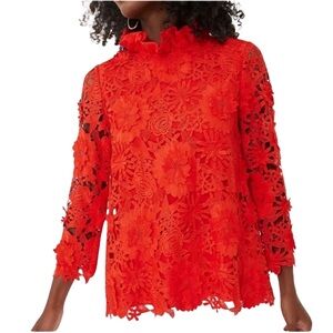 Tuckernuck Red Lace Floral Lace Top S